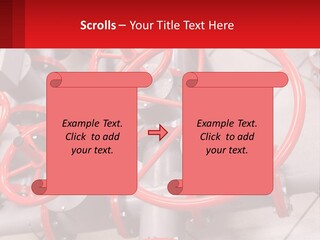 A Group Of Metal Pipes With Red Wheels On Them PowerPoint Template