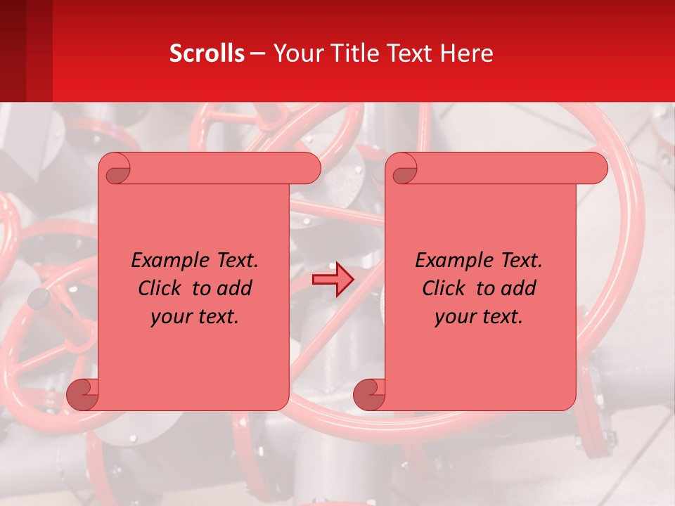 A Group Of Metal Pipes With Red Wheels On Them PowerPoint Template