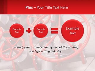 A Group Of Metal Pipes With Red Wheels On Them PowerPoint Template