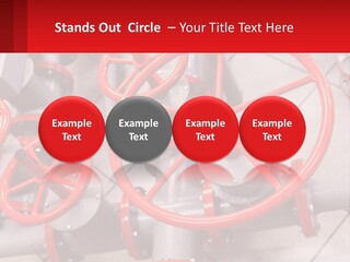 A Group Of Metal Pipes With Red Wheels On Them PowerPoint Template