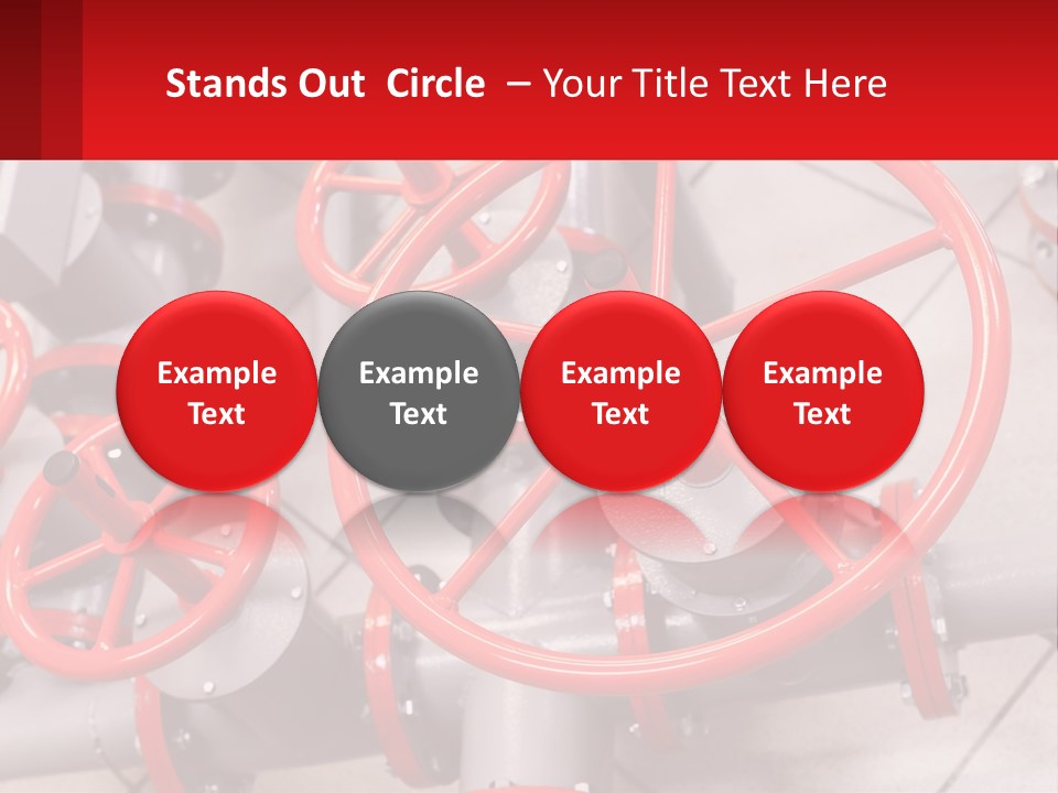 A Group Of Metal Pipes With Red Wheels On Them PowerPoint Template