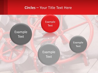 A Group Of Metal Pipes With Red Wheels On Them PowerPoint Template