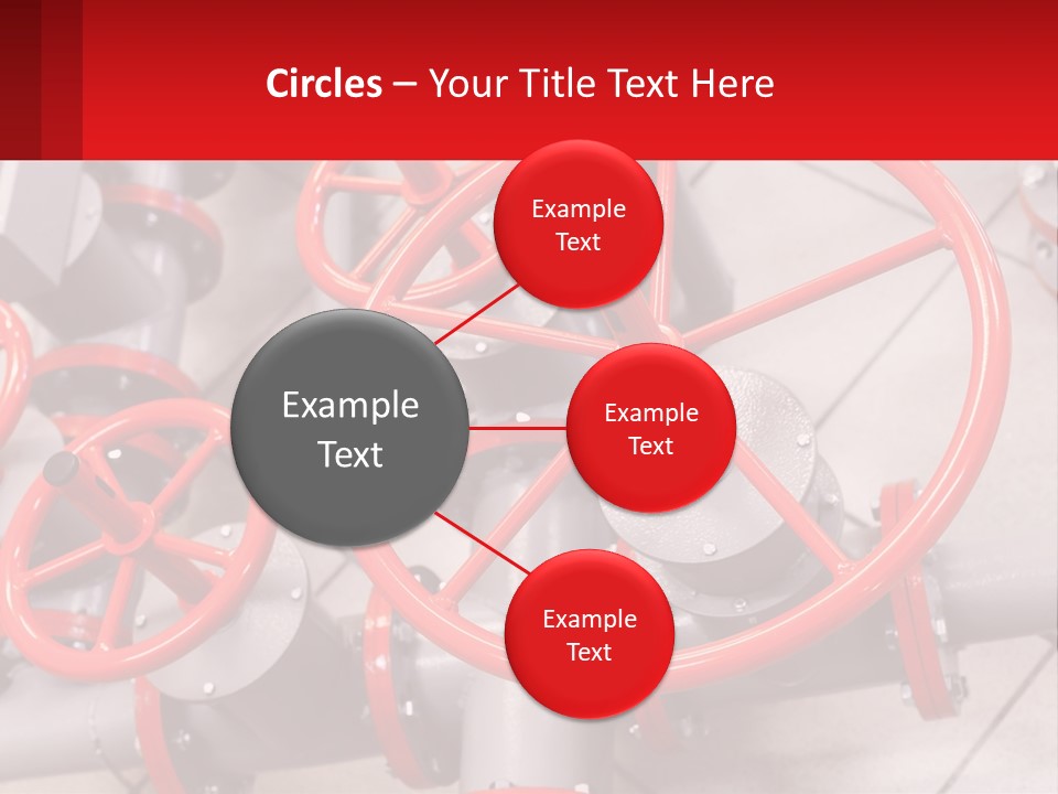 A Group Of Metal Pipes With Red Wheels On Them PowerPoint Template