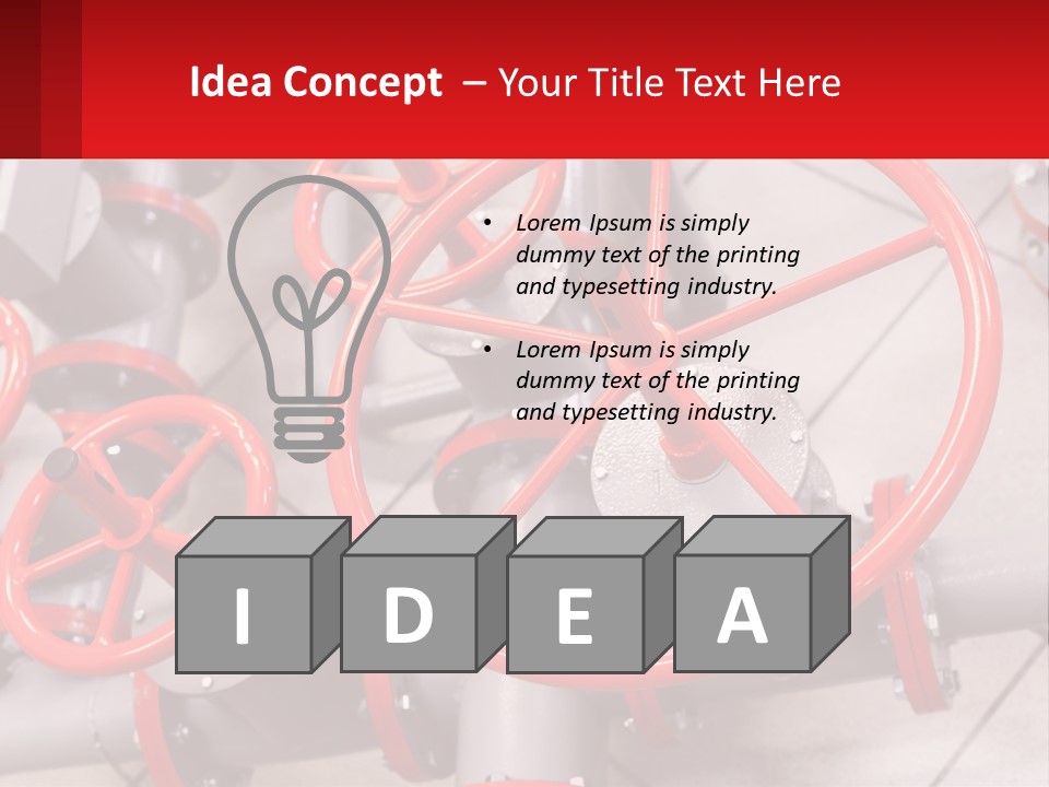 A Group Of Metal Pipes With Red Wheels On Them PowerPoint Template