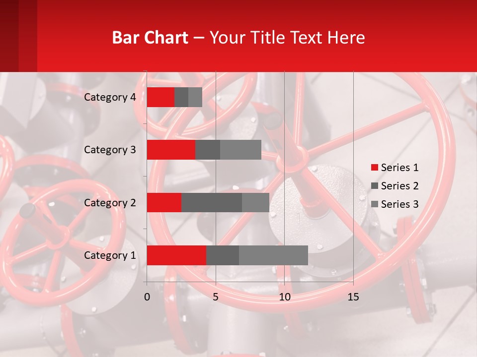 A Group Of Metal Pipes With Red Wheels On Them PowerPoint Template