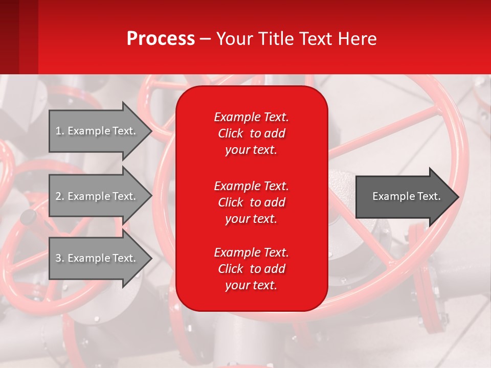 A Group Of Metal Pipes With Red Wheels On Them PowerPoint Template