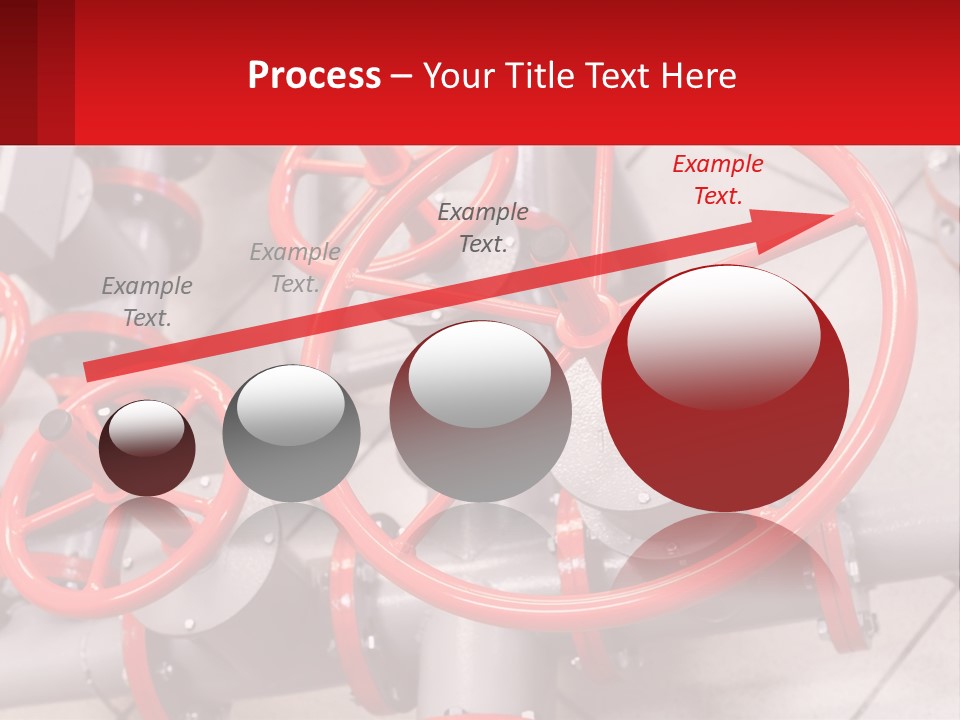 A Group Of Metal Pipes With Red Wheels On Them PowerPoint Template