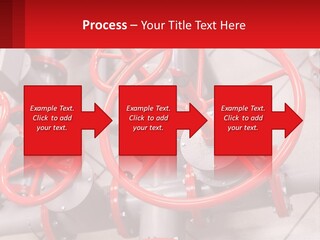 A Group Of Metal Pipes With Red Wheels On Them PowerPoint Template