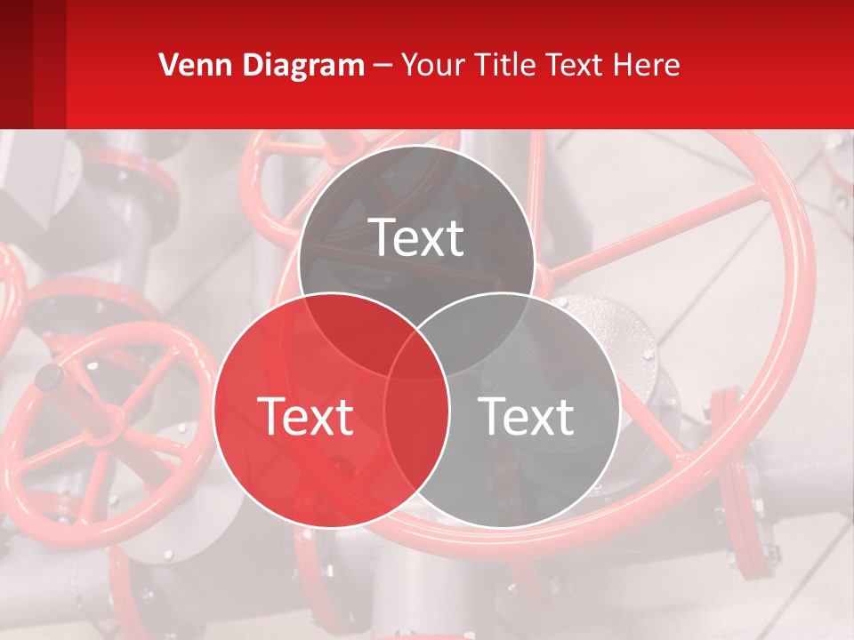 A Group Of Metal Pipes With Red Wheels On Them PowerPoint Template