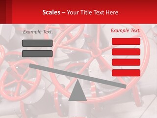 A Group Of Metal Pipes With Red Wheels On Them PowerPoint Template