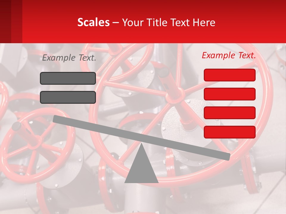A Group Of Metal Pipes With Red Wheels On Them PowerPoint Template