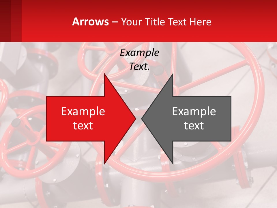A Group Of Metal Pipes With Red Wheels On Them PowerPoint Template
