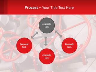 A Group Of Metal Pipes With Red Wheels On Them PowerPoint Template