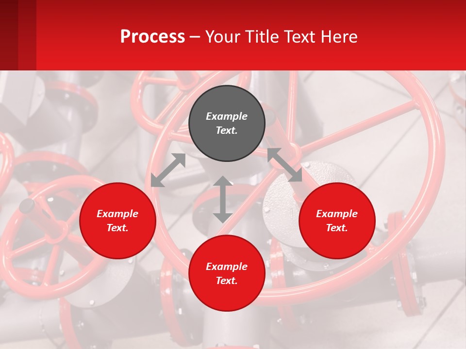 A Group Of Metal Pipes With Red Wheels On Them PowerPoint Template
