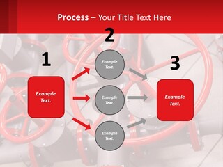 A Group Of Metal Pipes With Red Wheels On Them PowerPoint Template