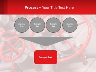 A Group Of Metal Pipes With Red Wheels On Them PowerPoint Template