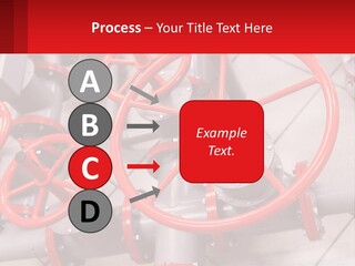A Group Of Metal Pipes With Red Wheels On Them PowerPoint Template