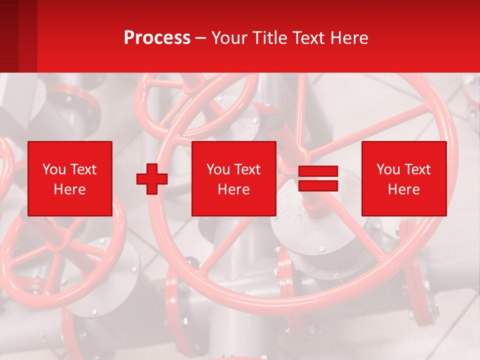 A Group Of Metal Pipes With Red Wheels On Them PowerPoint Template