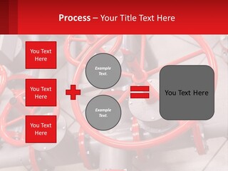 A Group Of Metal Pipes With Red Wheels On Them PowerPoint Template