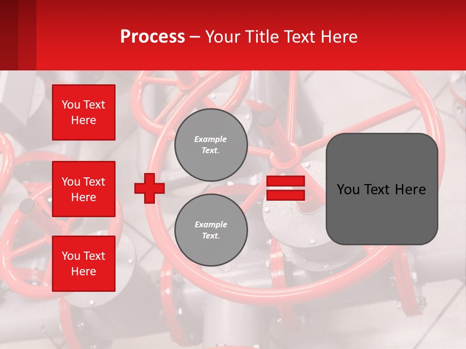 A Group Of Metal Pipes With Red Wheels On Them PowerPoint Template