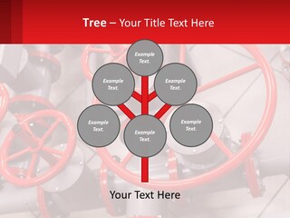 A Group Of Metal Pipes With Red Wheels On Them PowerPoint Template