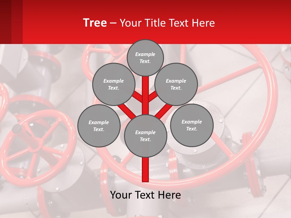 A Group Of Metal Pipes With Red Wheels On Them PowerPoint Template