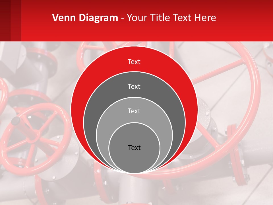 A Group Of Metal Pipes With Red Wheels On Them PowerPoint Template