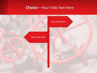 A Group Of Metal Pipes With Red Wheels On Them PowerPoint Template