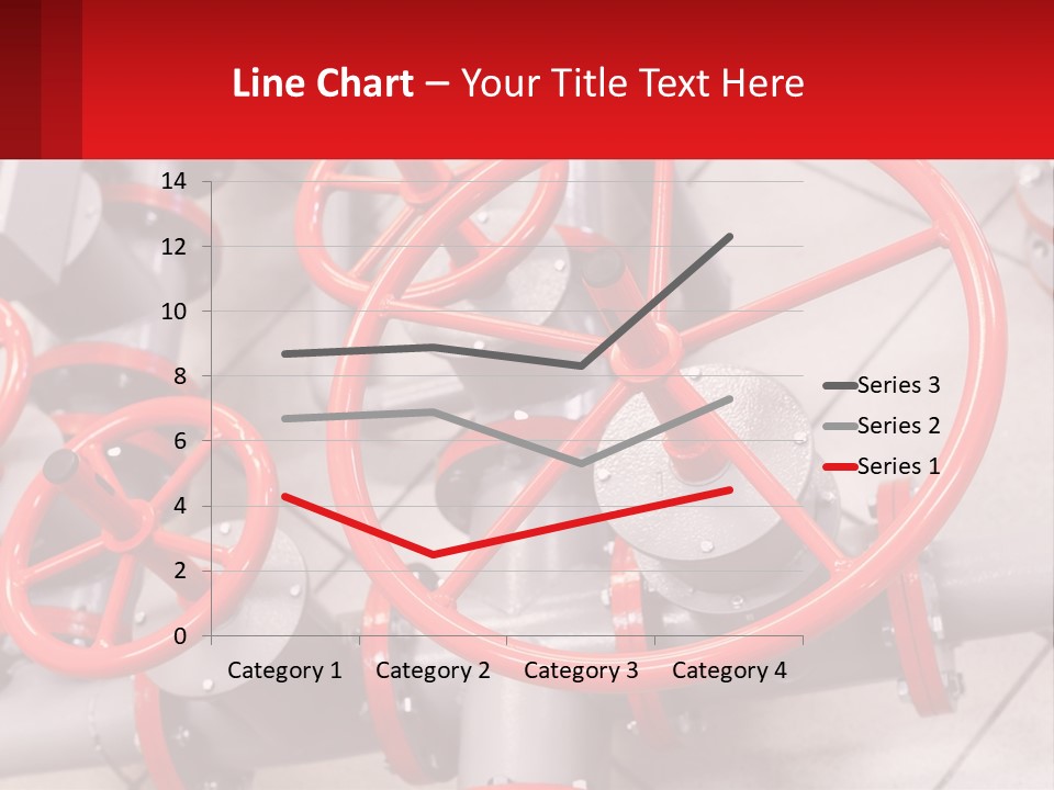 A Group Of Metal Pipes With Red Wheels On Them PowerPoint Template