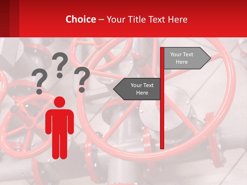A Group Of Metal Pipes With Red Wheels On Them PowerPoint Template