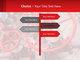 A Group Of Metal Pipes With Red Wheels On Them PowerPoint Template