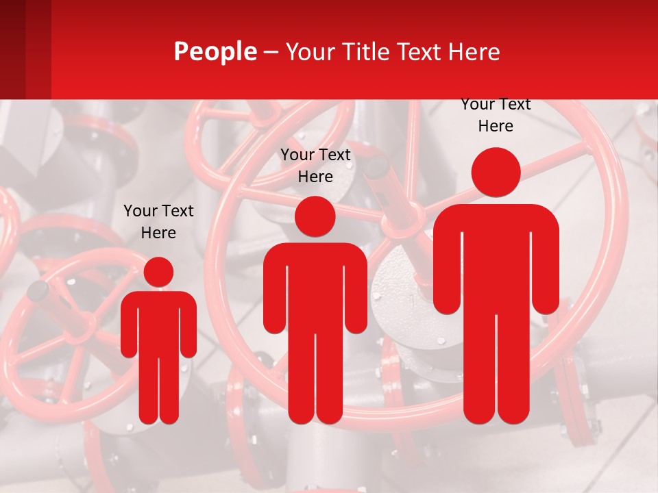 A Group Of Metal Pipes With Red Wheels On Them PowerPoint Template