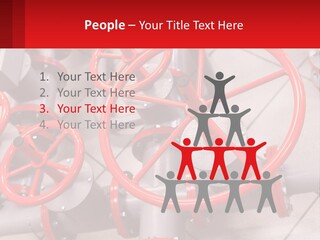 A Group Of Metal Pipes With Red Wheels On Them PowerPoint Template