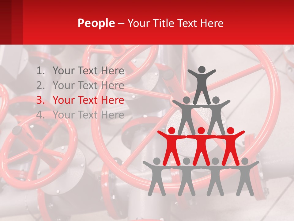 A Group Of Metal Pipes With Red Wheels On Them PowerPoint Template