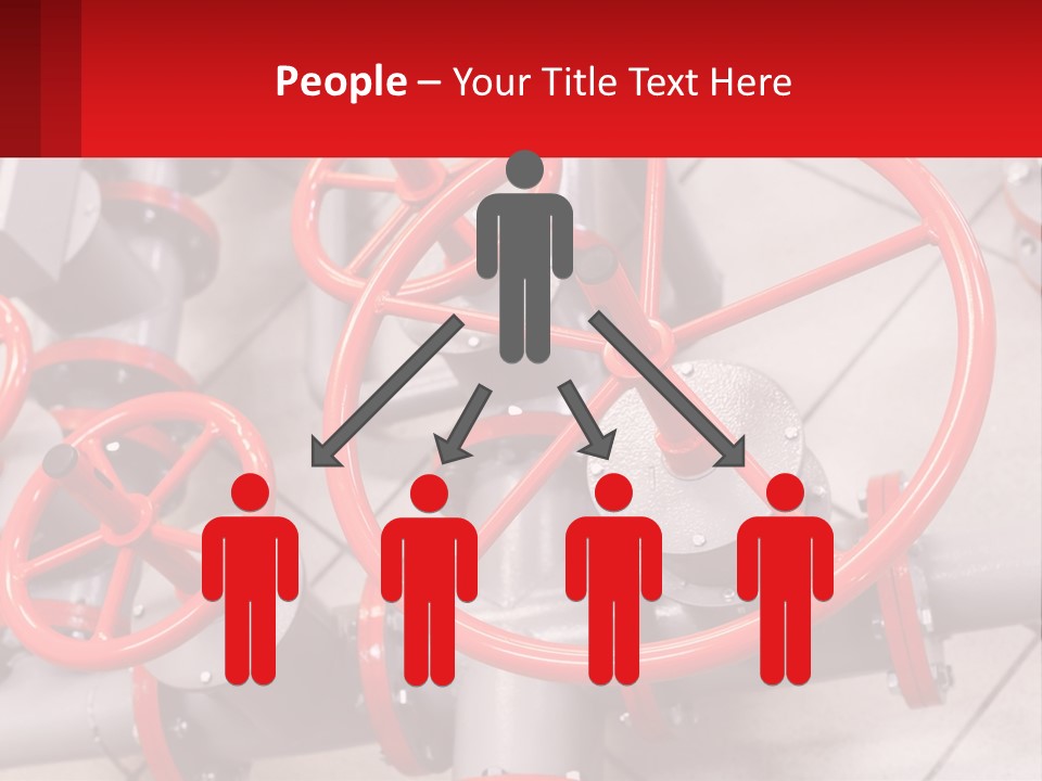 A Group Of Metal Pipes With Red Wheels On Them PowerPoint Template