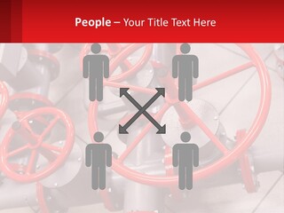 A Group Of Metal Pipes With Red Wheels On Them PowerPoint Template