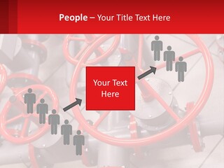 A Group Of Metal Pipes With Red Wheels On Them PowerPoint Template