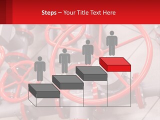 A Group Of Metal Pipes With Red Wheels On Them PowerPoint Template