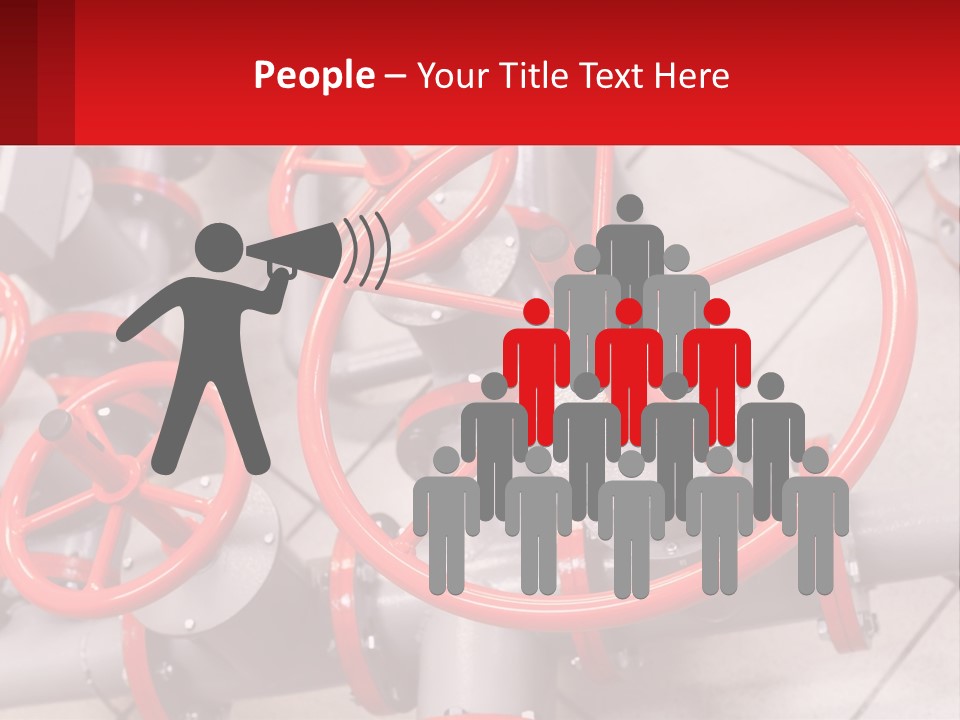 A Group Of Metal Pipes With Red Wheels On Them PowerPoint Template
