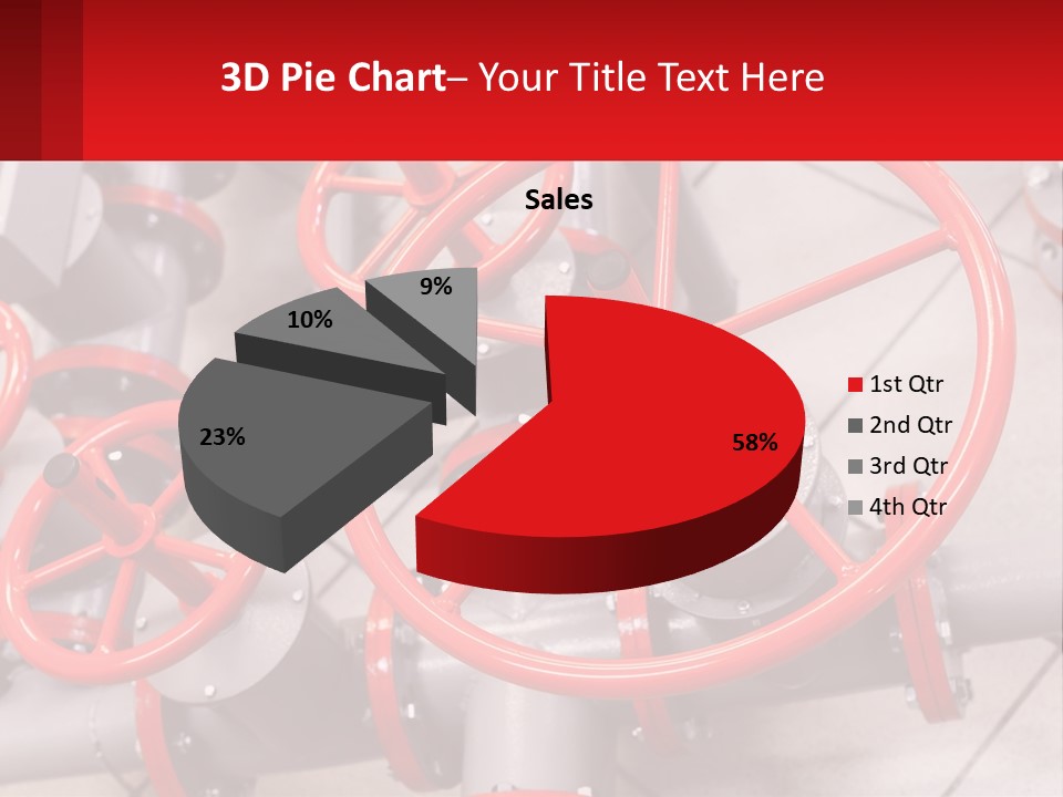 A Group Of Metal Pipes With Red Wheels On Them PowerPoint Template