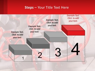 A Group Of Metal Pipes With Red Wheels On Them PowerPoint Template