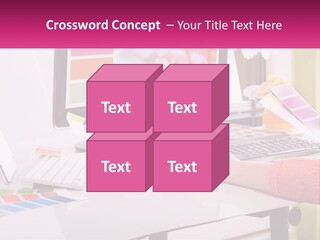 A Woman Sitting At A Desk Using A Computer PowerPoint Template