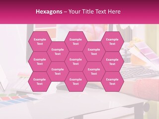 A Woman Sitting At A Desk Using A Computer PowerPoint Template