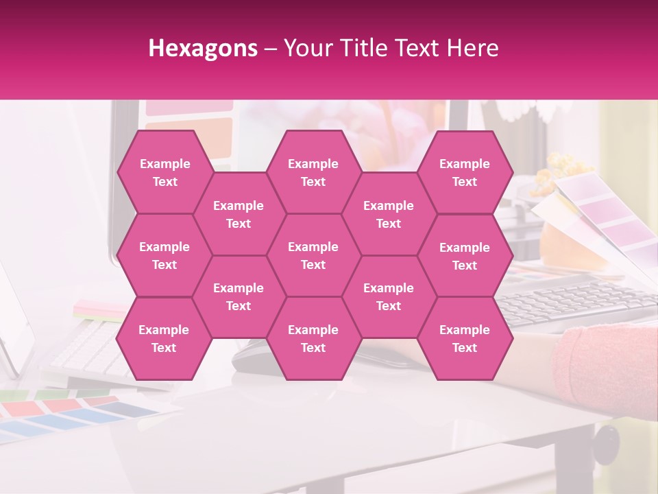 A Woman Sitting At A Desk Using A Computer PowerPoint Template