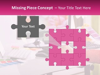 A Woman Sitting At A Desk Using A Computer PowerPoint Template