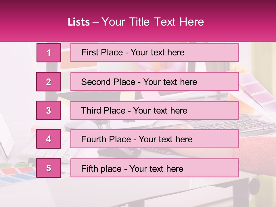 A Woman Sitting At A Desk Using A Computer PowerPoint Template