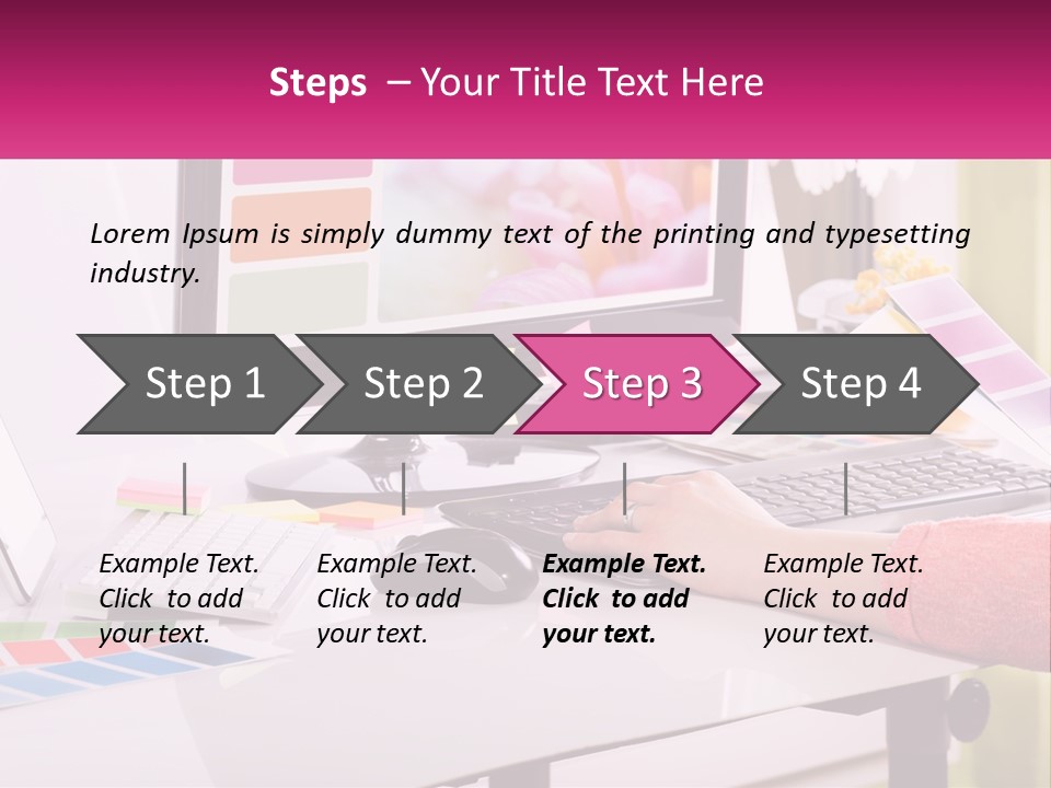A Woman Sitting At A Desk Using A Computer PowerPoint Template