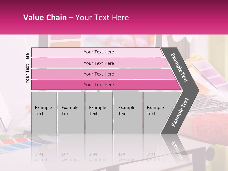 A Woman Sitting At A Desk Using A Computer PowerPoint Template