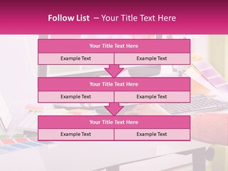A Woman Sitting At A Desk Using A Computer PowerPoint Template