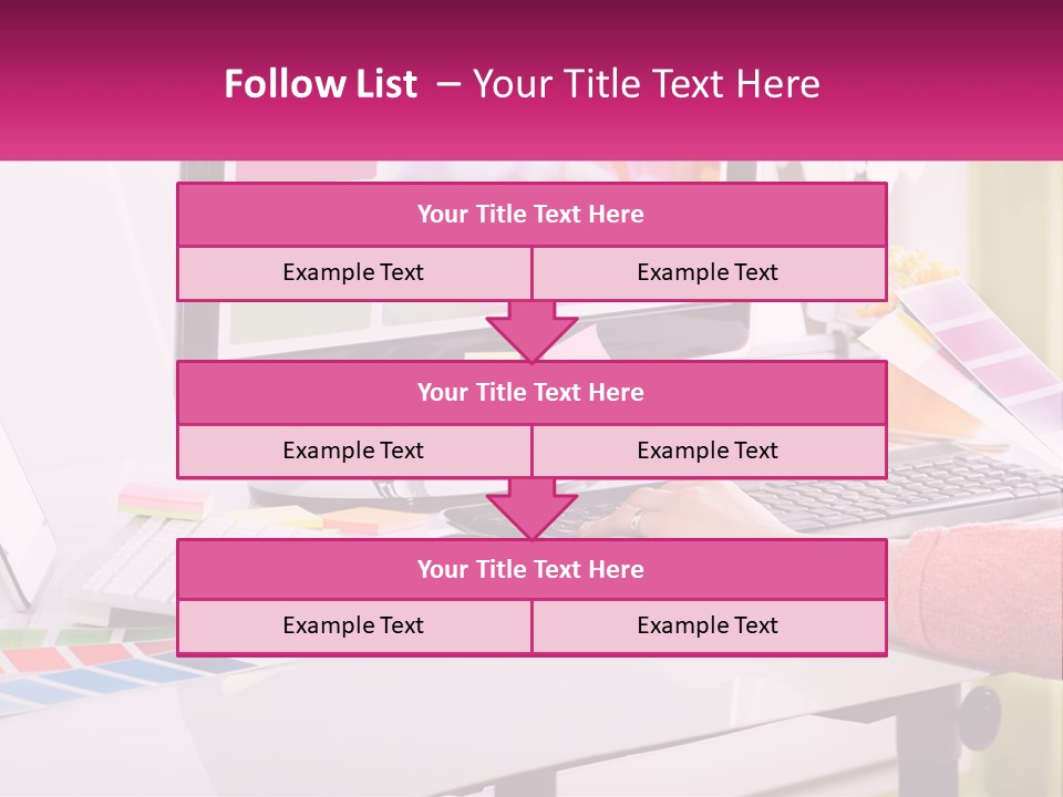 A Woman Sitting At A Desk Using A Computer PowerPoint Template
